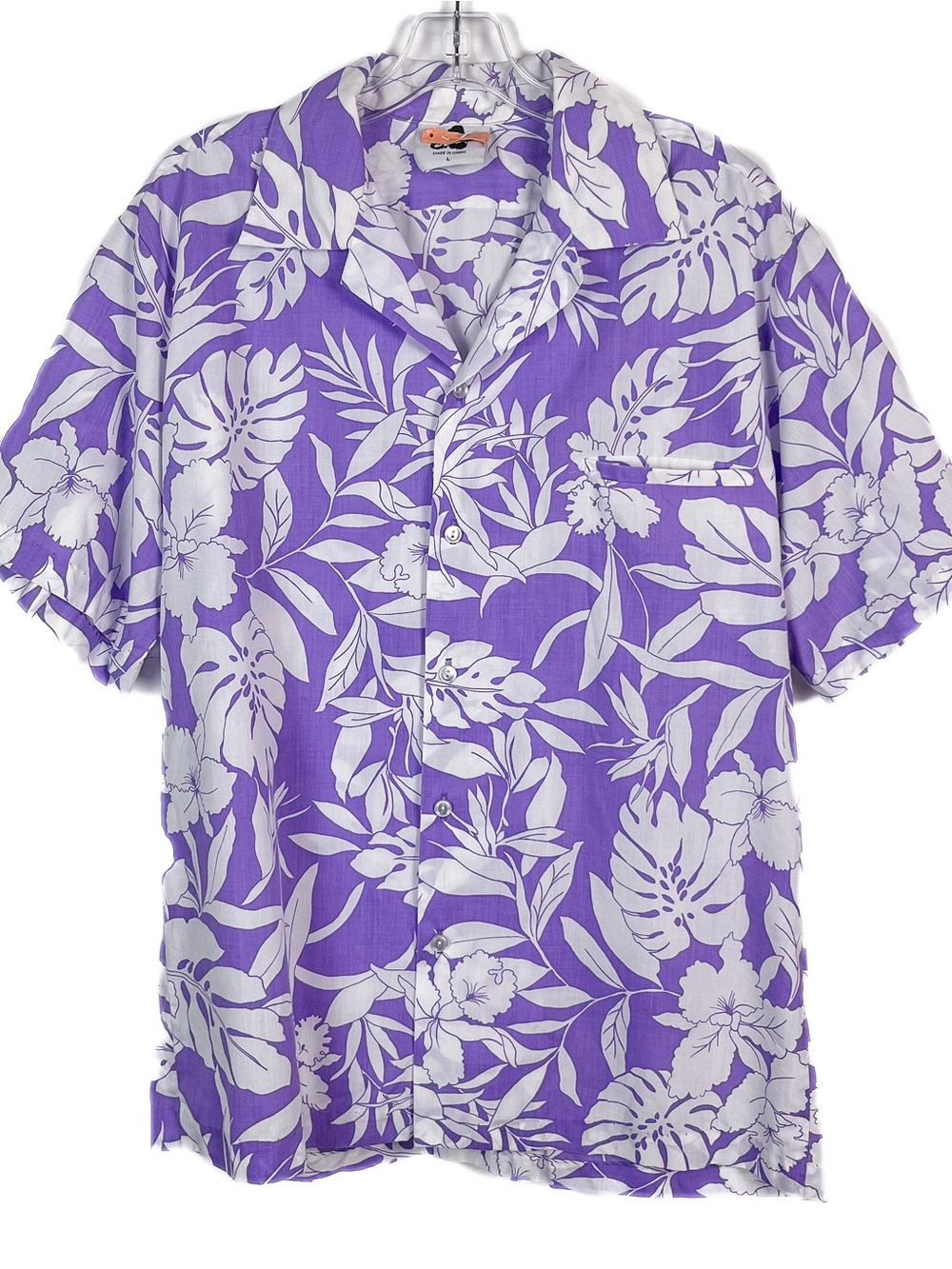 Vintage Hilo Hattie Hawaiian Shirt Mens Large Purple Floral Aloha 80s